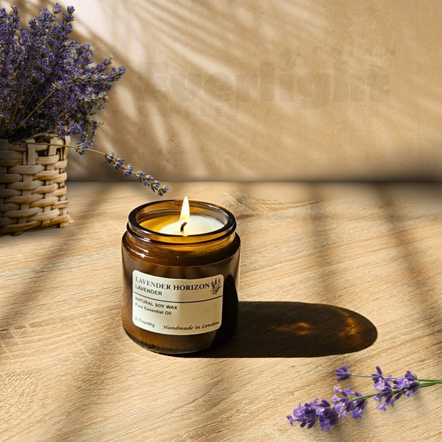 Lavender Candle – Natural Soy Wax, Essential Oils, Long-Lasting Burn up to 45 Hours, Handmade in UK | Large Amber Jar Aromatherapy Gift