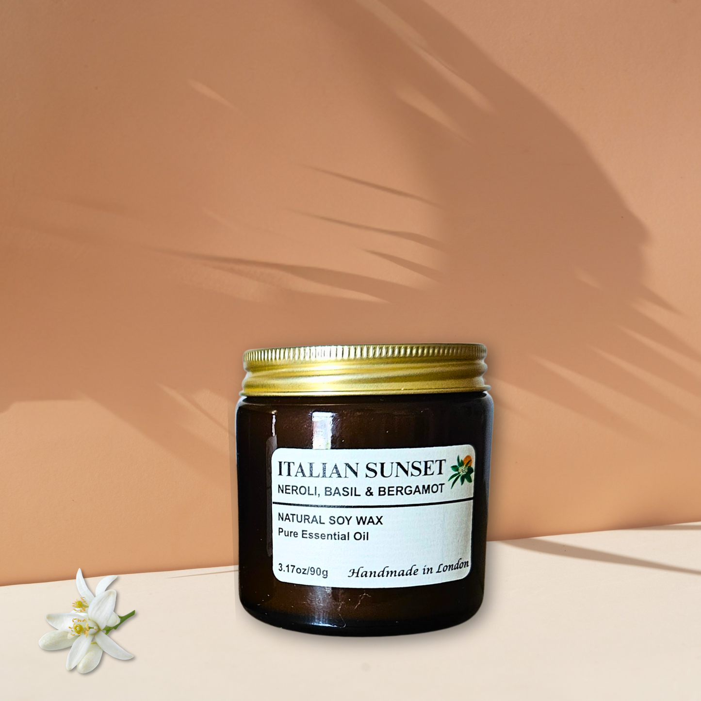 Neroli, Basil & Bergamot Soy Wax Candle – Handmade in UK with Crackling Wick, Long-Lasting Natural Aroma