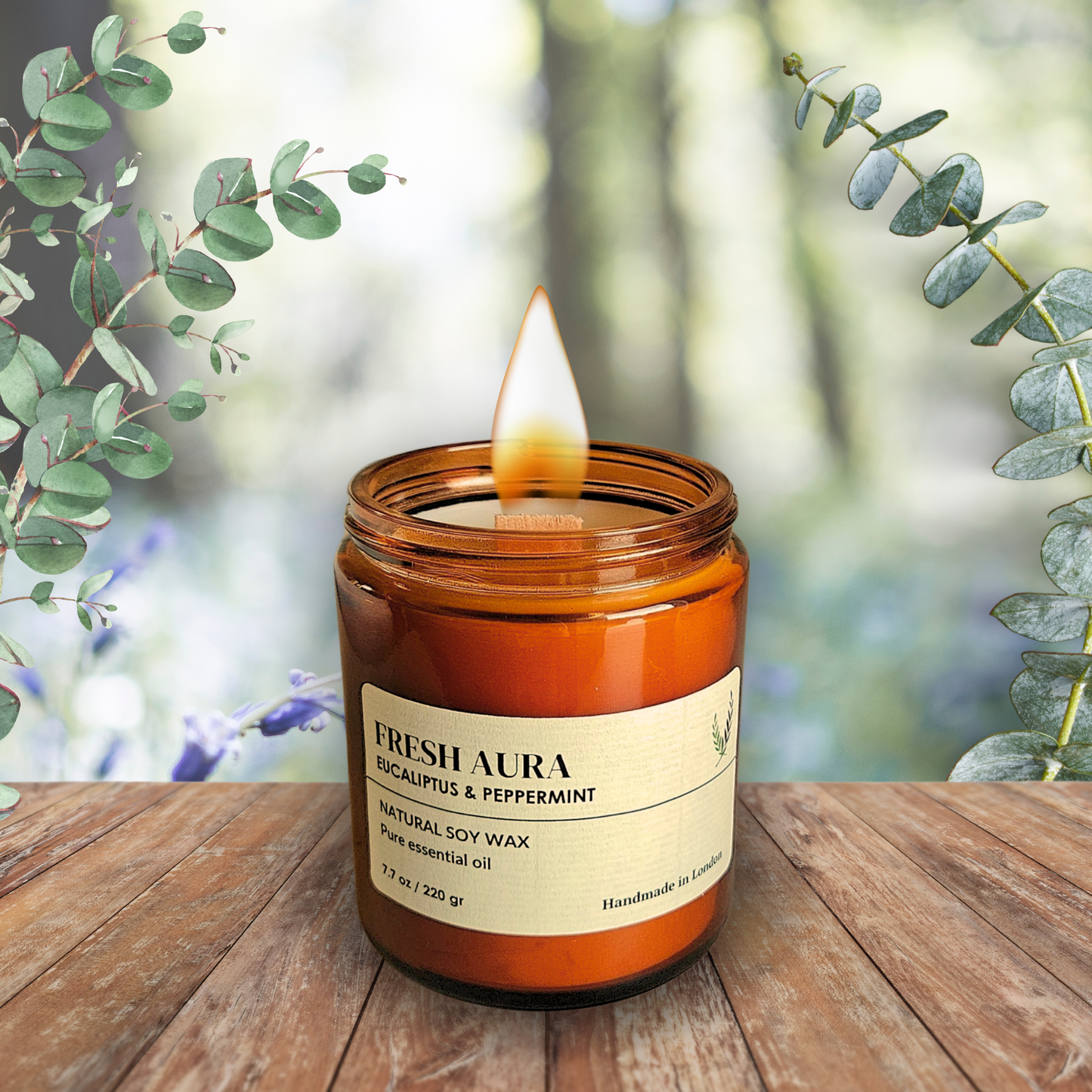 Eucalyptus & Peppermint Candle – Natural Soy Wax, Essential Oils, Long-Lasting Aroma up to 45 Hours, Handmade in UK | Healthy Relief, Aromatherapy Gift