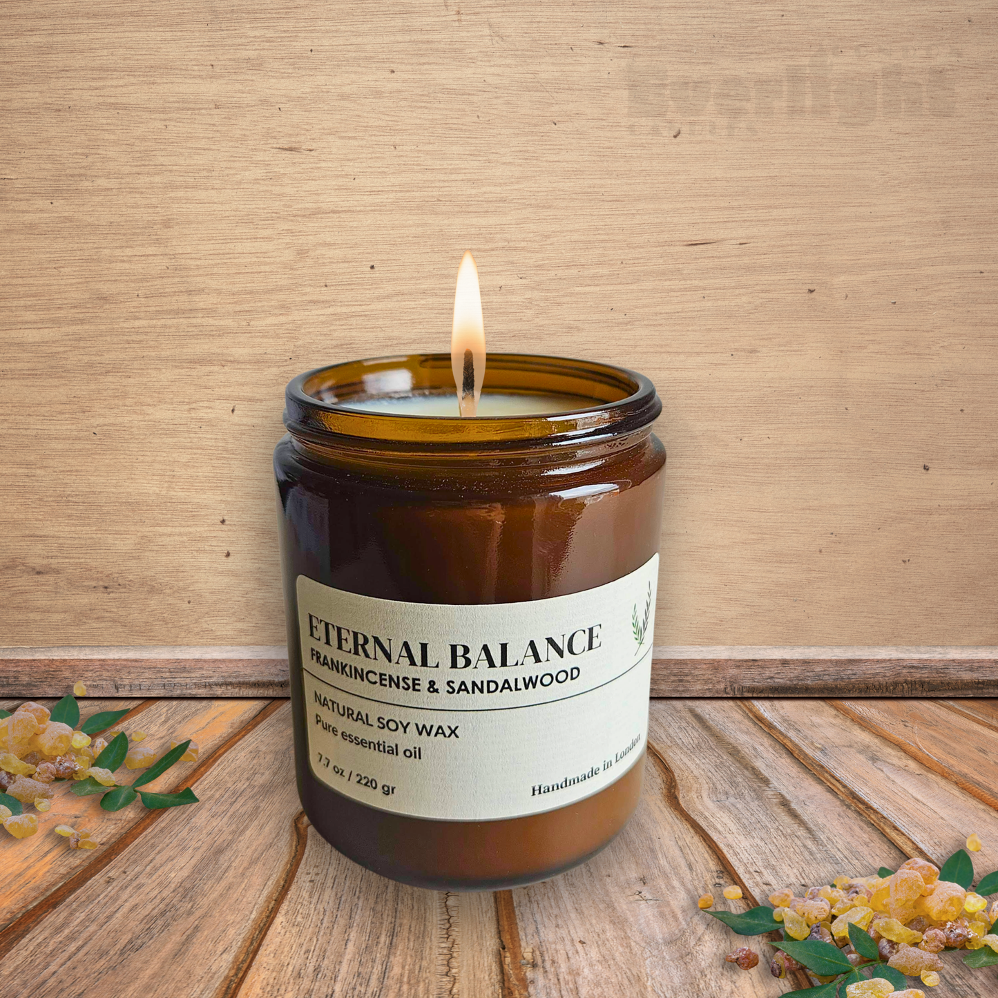 Frankincense & Sandalwood Candle – Natural Soy Wax, Essential Oils, Long-Lasting Clean Burn up to 45 Hours, Handmade in UK, Non-Toxic Luxury Gift