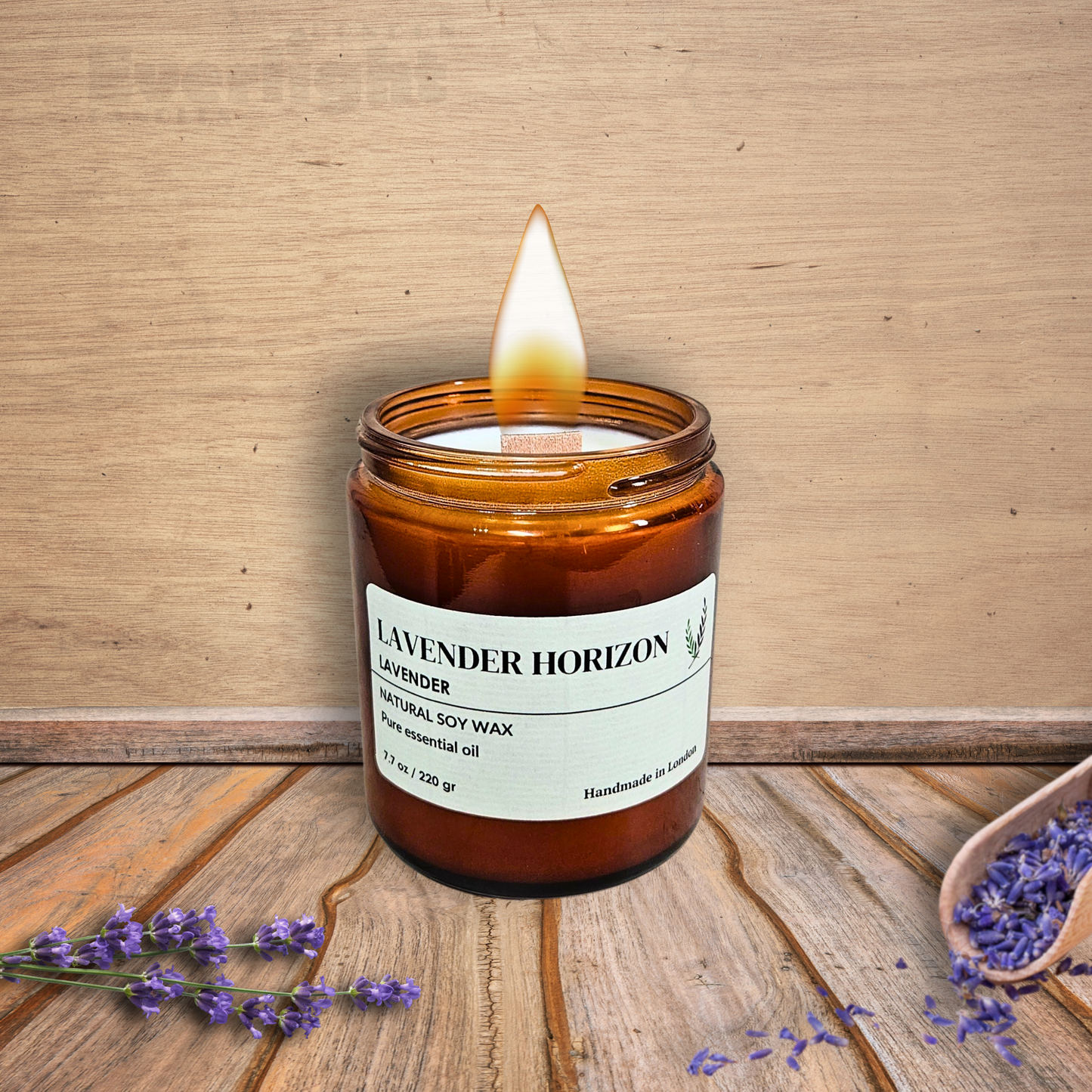 Lavender Candle – Natural Soy Wax, Essential Oils, Long-Lasting Burn up to 45 Hours, Handmade in UK | Large Amber Jar Aromatherapy Gift
