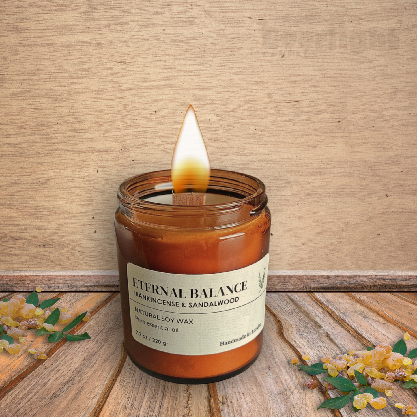 Frankincense & Sandalwood Candle – Natural Soy Wax, Essential Oils, Long-Lasting Clean Burn up to 45 Hours, Handmade in UK, Non-Toxic Luxury Gift