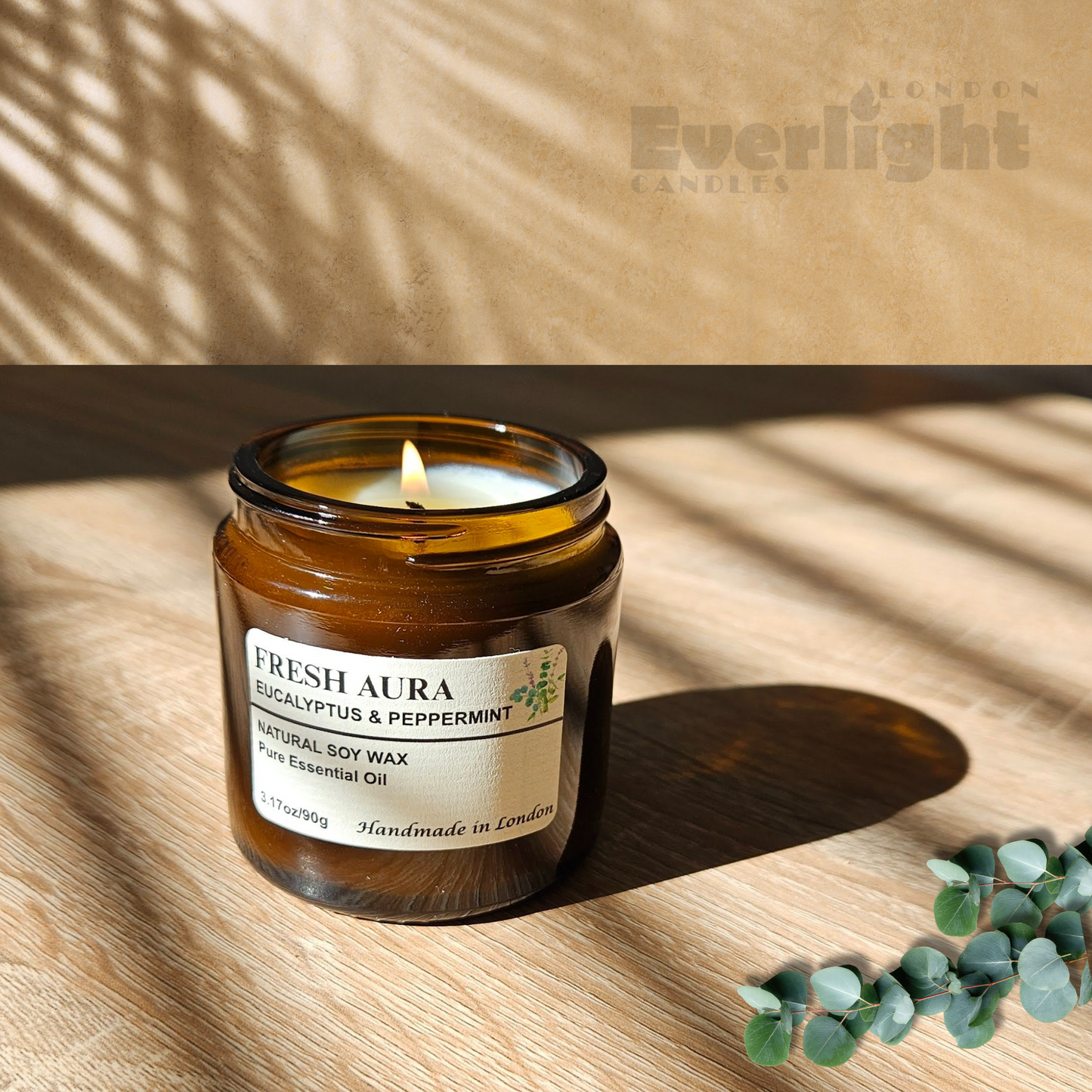 Eucalyptus & Peppermint Candle – Natural Soy Wax, Essential Oils, Long-Lasting Aroma up to 45 Hours, Handmade in UK | Healthy Relief, Aromatherapy Gift