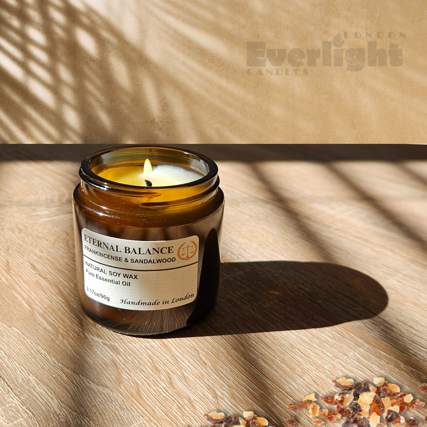 Frankincense & Sandalwood Candle – Natural Soy Wax, Essential Oils, Long-Lasting Clean Burn up to 45 Hours, Handmade in UK, Non-Toxic Luxury Gift