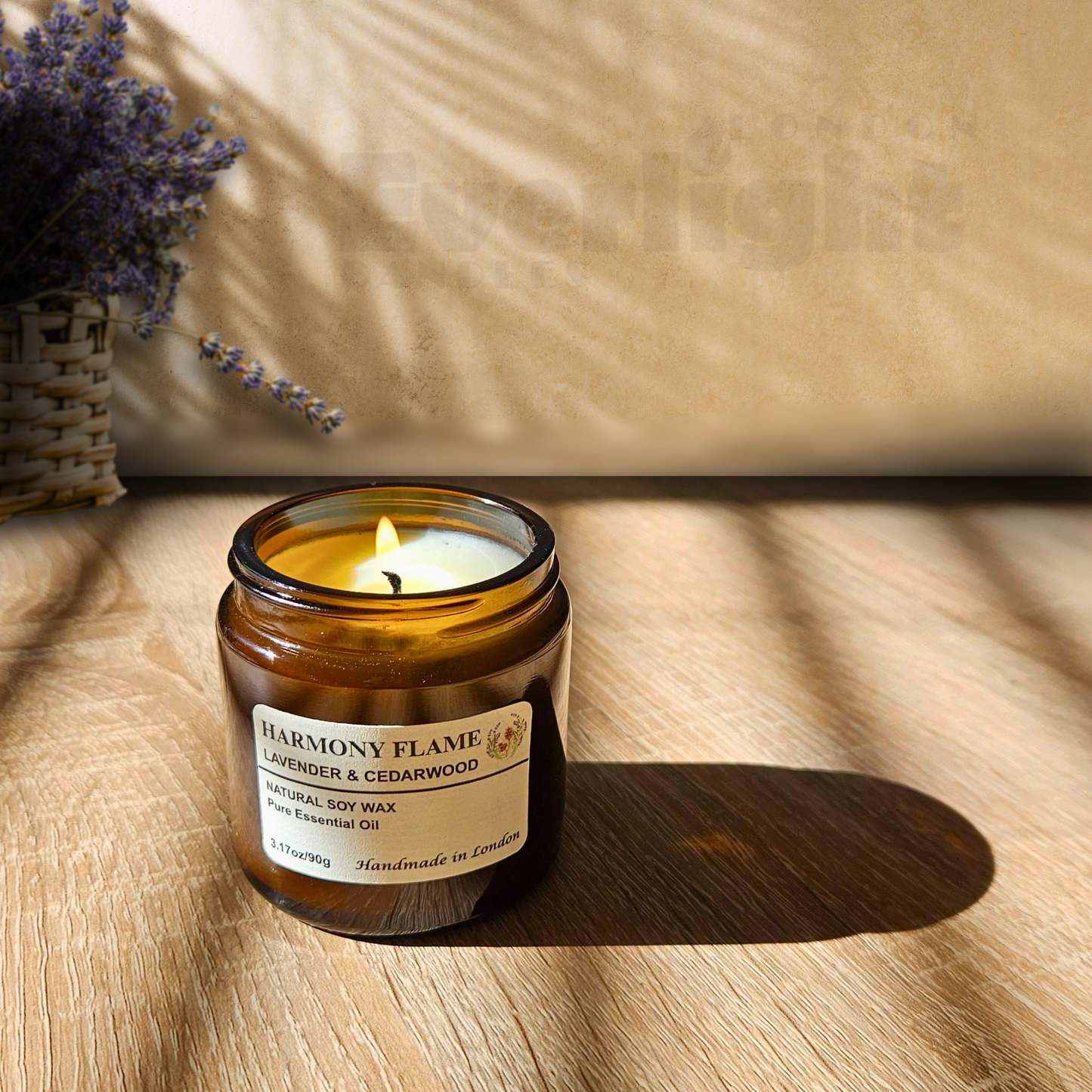 Lavender & Cedarwood Candle – Natural Soy Wax, Essential Oils, Long-Lasting Clean Burn up to 45 Hours, Handmade in UK
