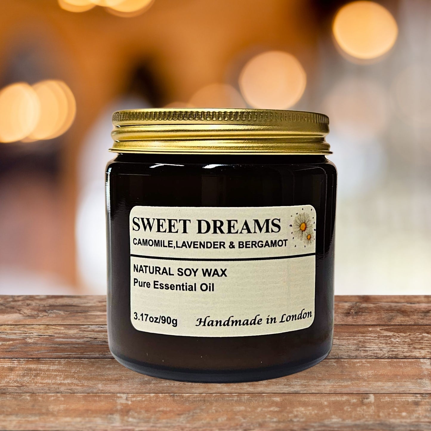 Lavender, Bergamot & Chamomile Soy Wax Candle – Handmade in UK with Crackling Wooden Wick, Long-Lasting Relaxing Aroma