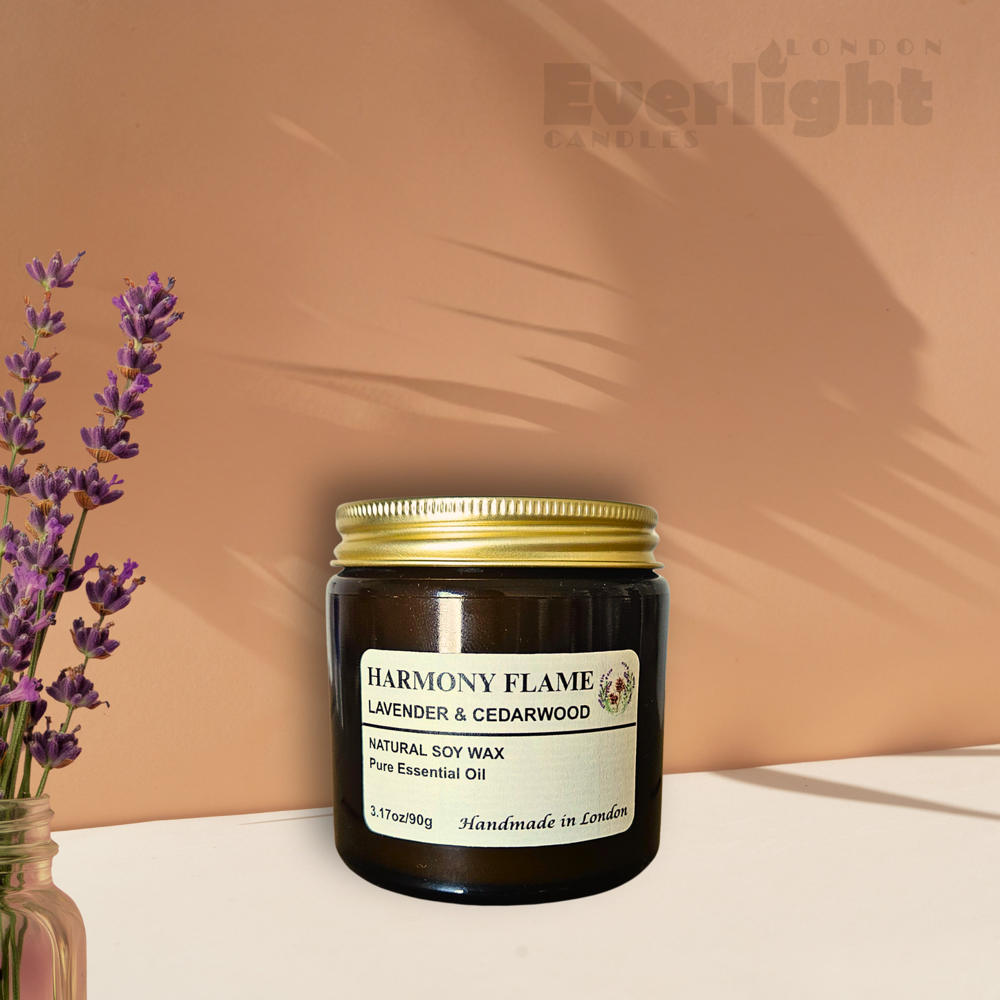 Lavender & Cedarwood Candle – Natural Soy Wax, Essential Oils, Long-Lasting Clean Burn up to 45 Hours, Handmade in UK