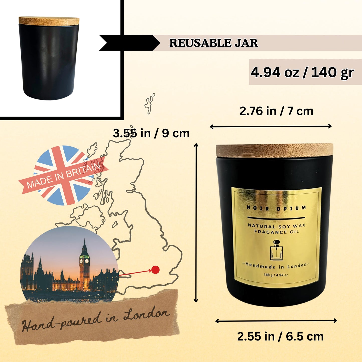 Handmade Scented Candle Soy Wax with Premium Fragrance Oil Stylish Jar Home Ambience and Gift Made in UK