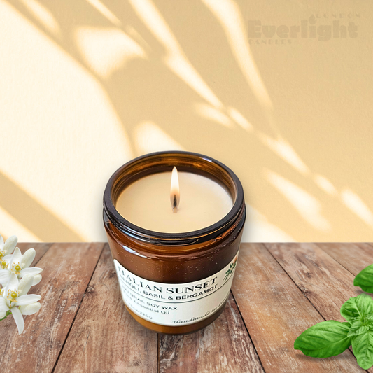 Neroli, Basil & Bergamot Soy Wax Candle – Handmade in UK with Crackling Wick, Long-Lasting Natural Aroma